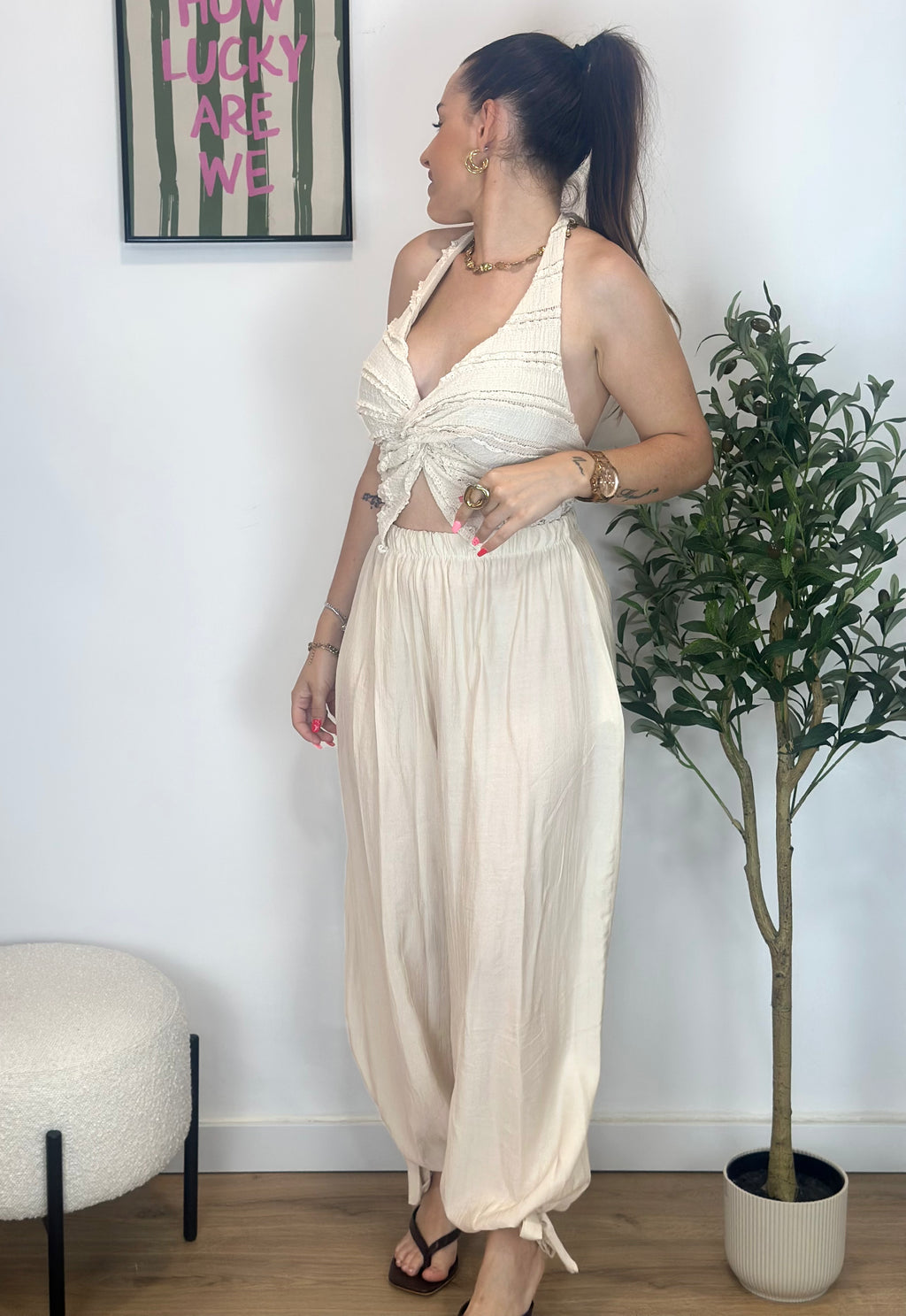 PANTALON BOMBACHO LAZO BEIGE