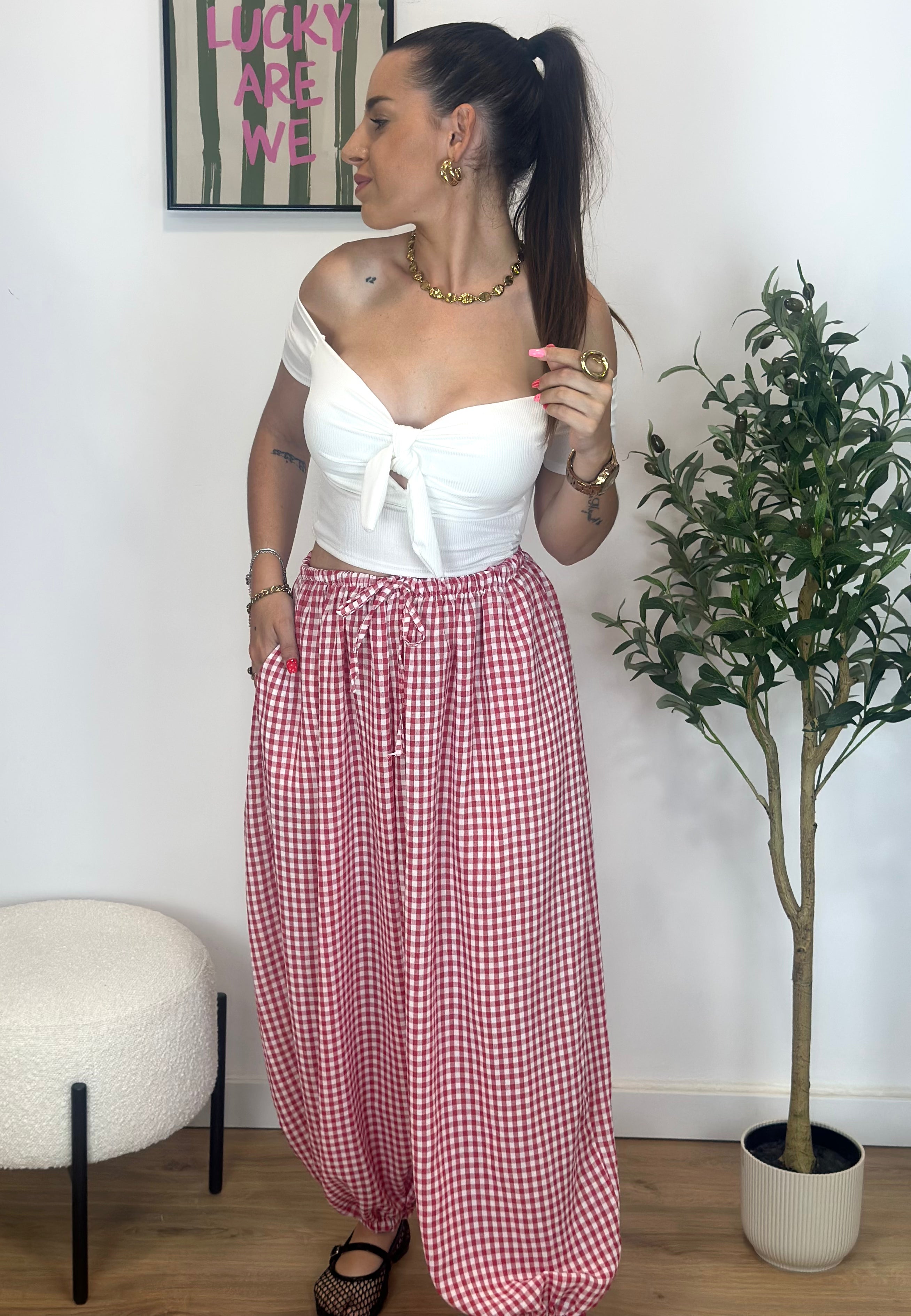 PANTALÓN BOMBACHO VICHY RED