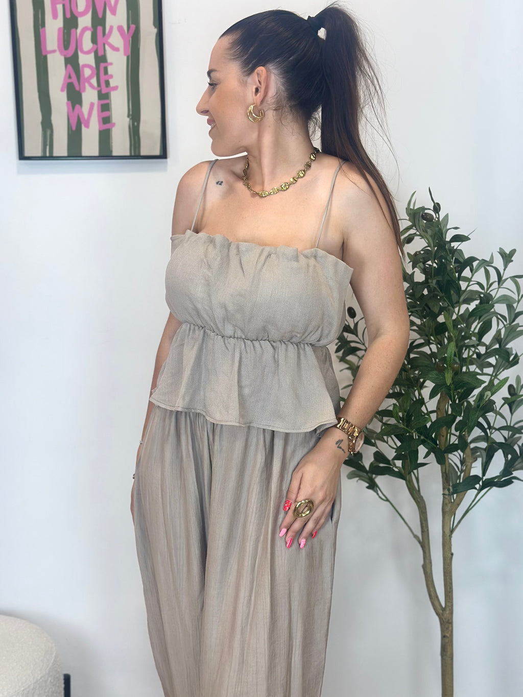 TOP EFECTO LINO TAUPE