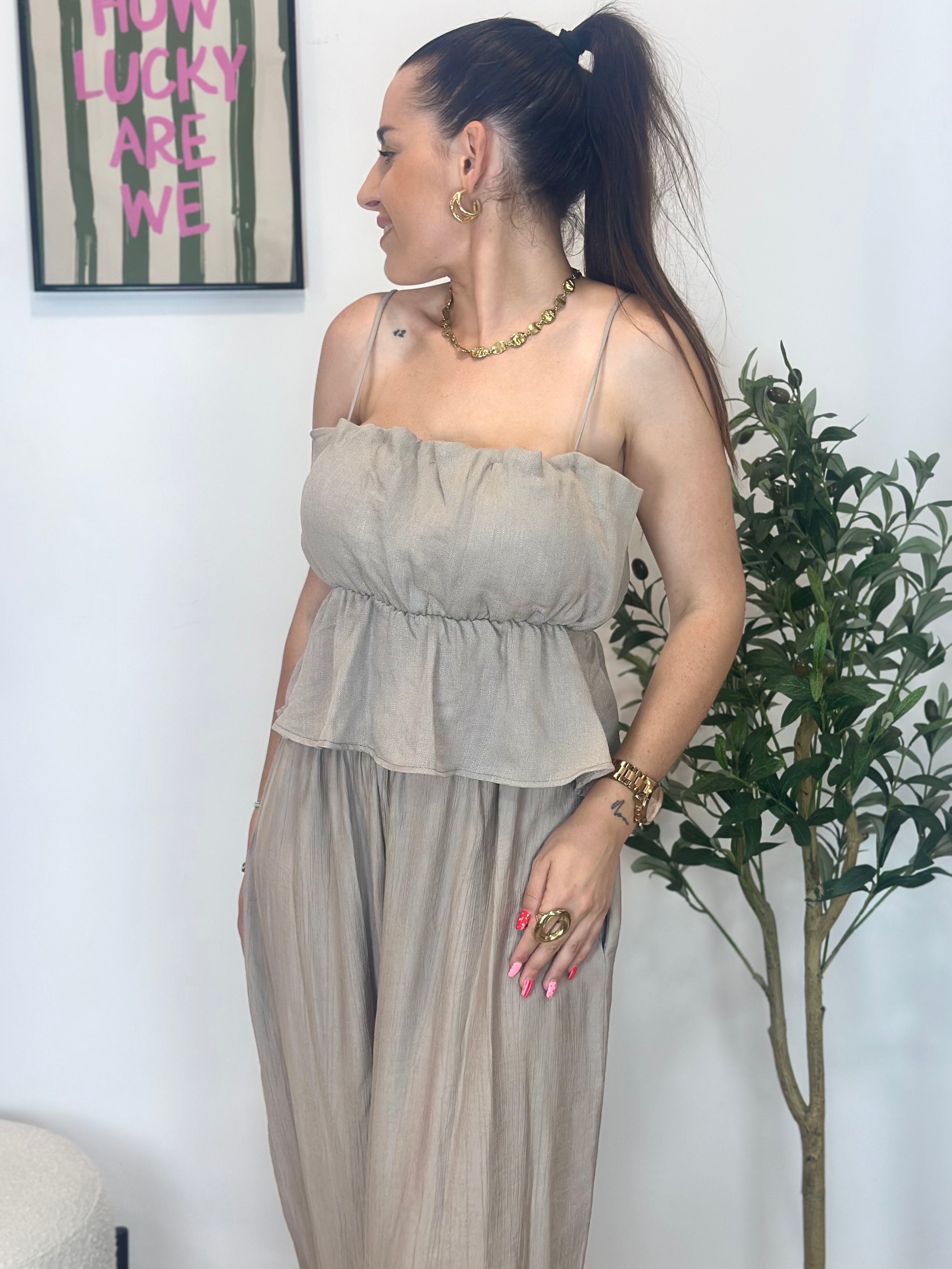 TOP EFECTO LINO TAUPE