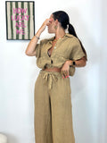 CAMISA CROP LINO CAMEL
