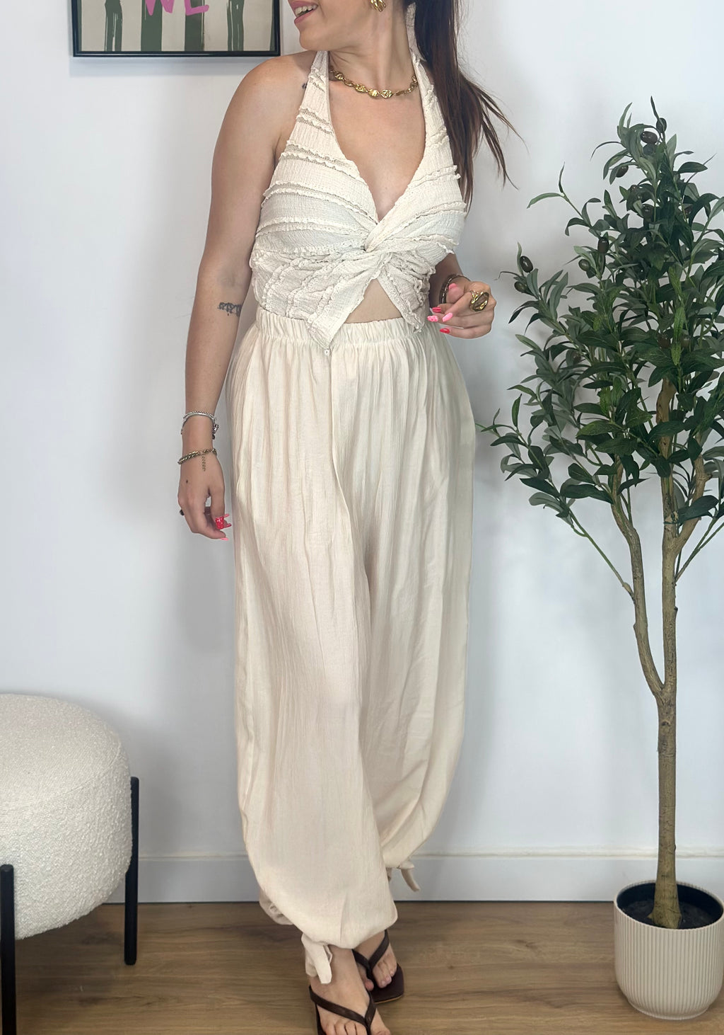 PANTALON BOMBACHO LAZO BEIGE