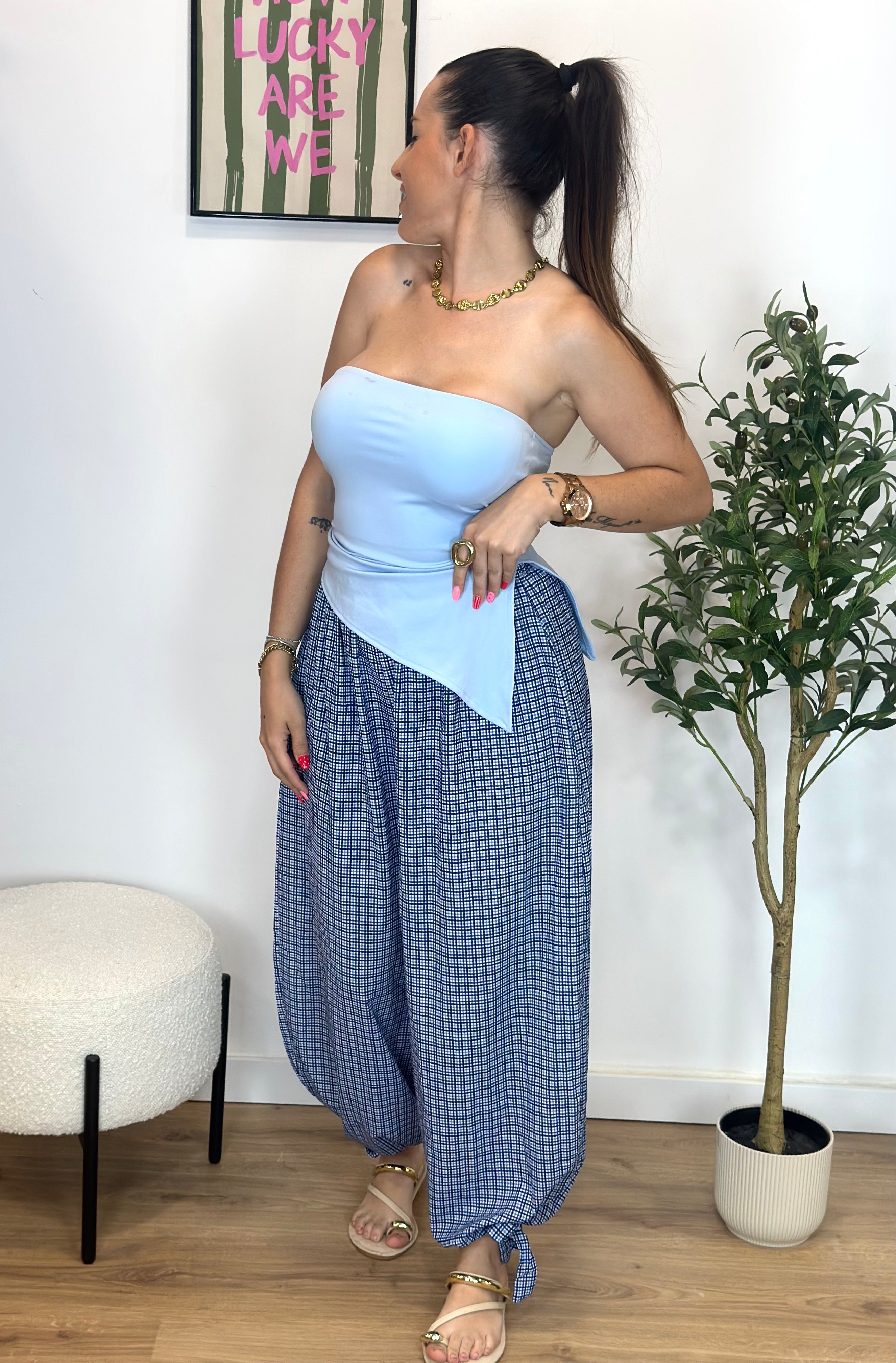 PANTALÓN BOMBACHO CUADROS BLUE