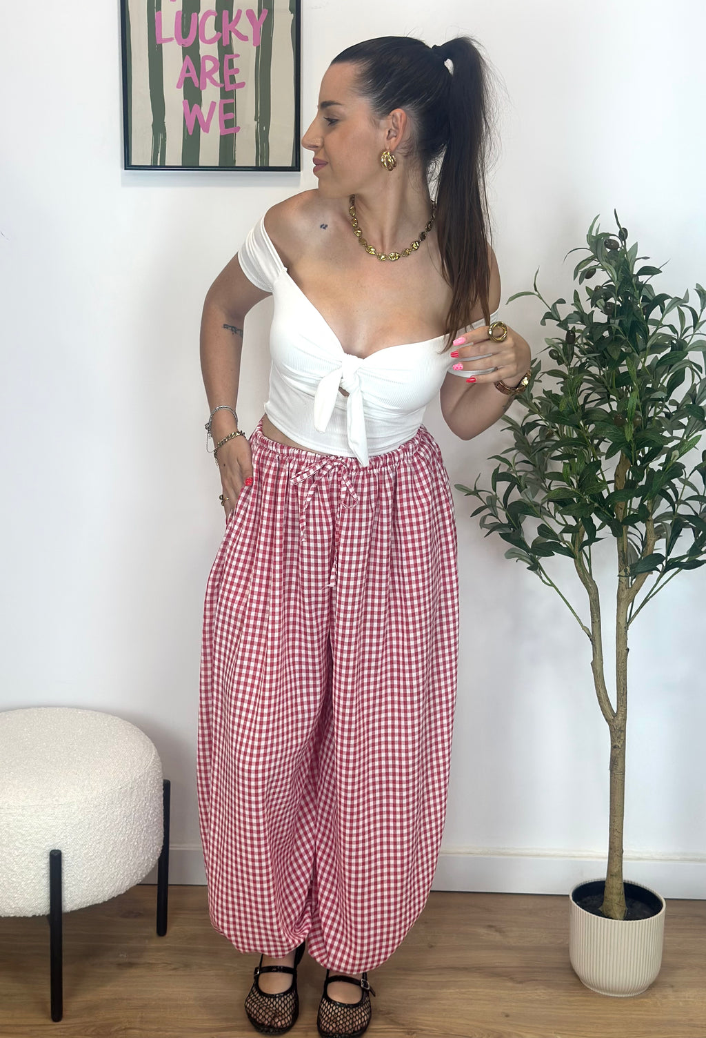 PANTALÓN BOMBACHO VICHY RED