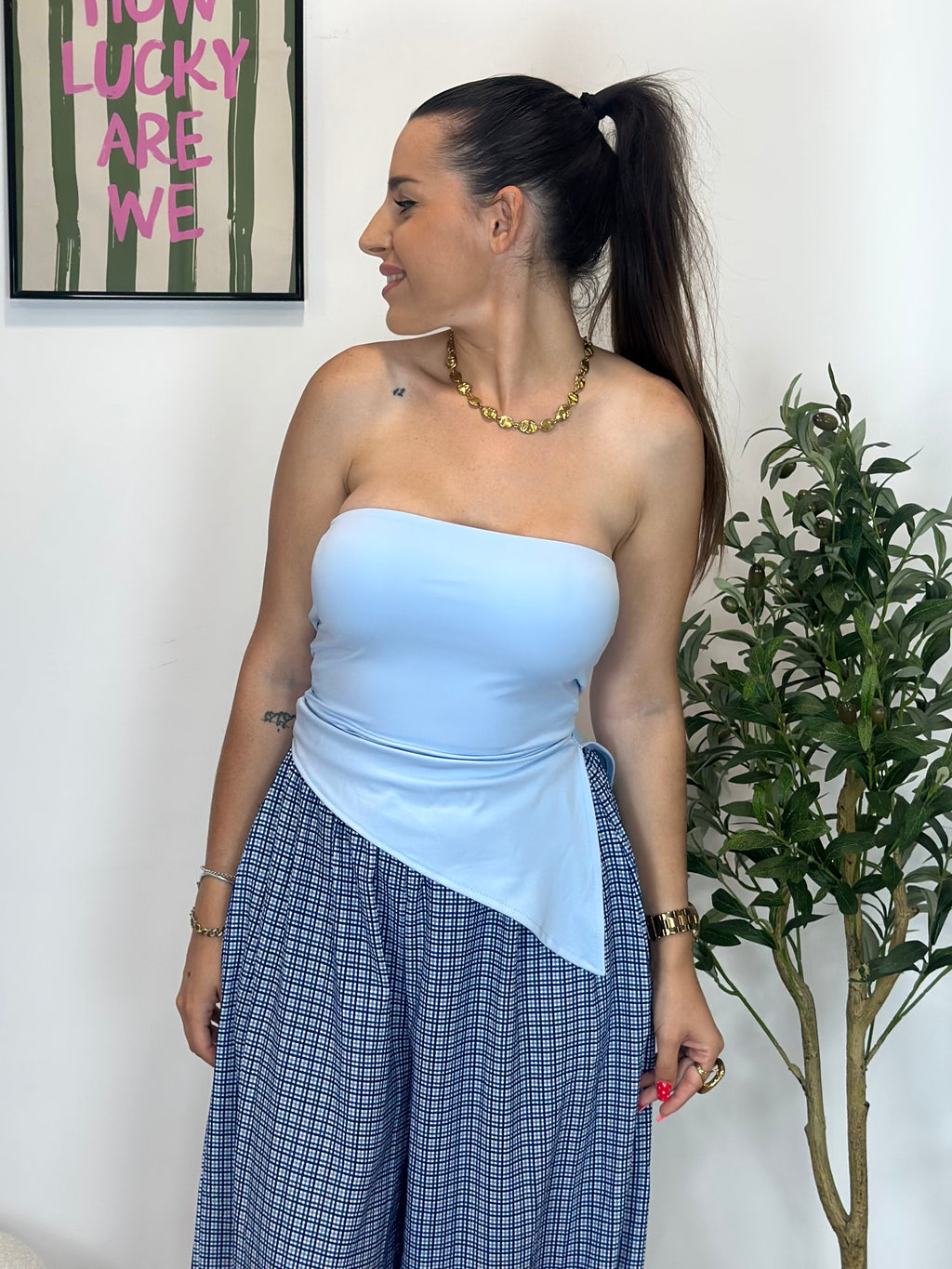 PANTALÓN BOMBACHO CUADROS BLUE