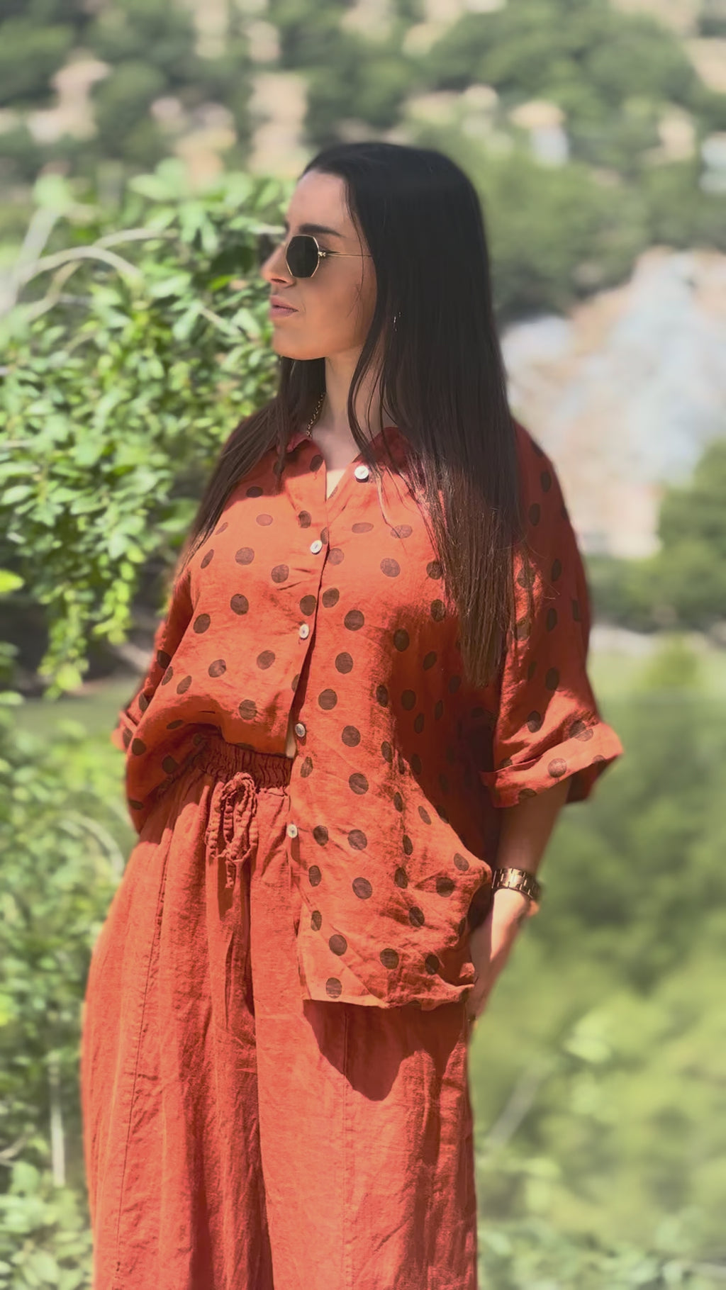 CAMISA TOPOS TEJA